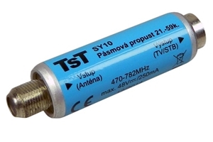 Pásmová propust 21.-59. kanál TST SY10, propustná 470-782 MHz, LTE filtr (60-69.kanál) 